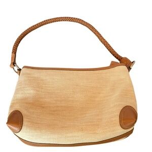 Fossil Womens Canvas Woven Leather Trim Shoulder Bag Brown Cream Classic